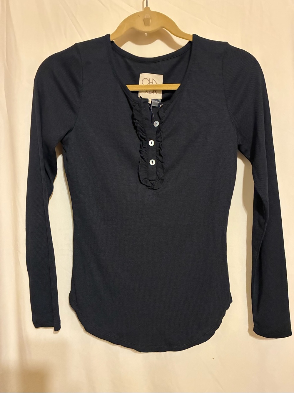 Chaser Ruffle Ribbed Henley Top - Picture 3 of 10